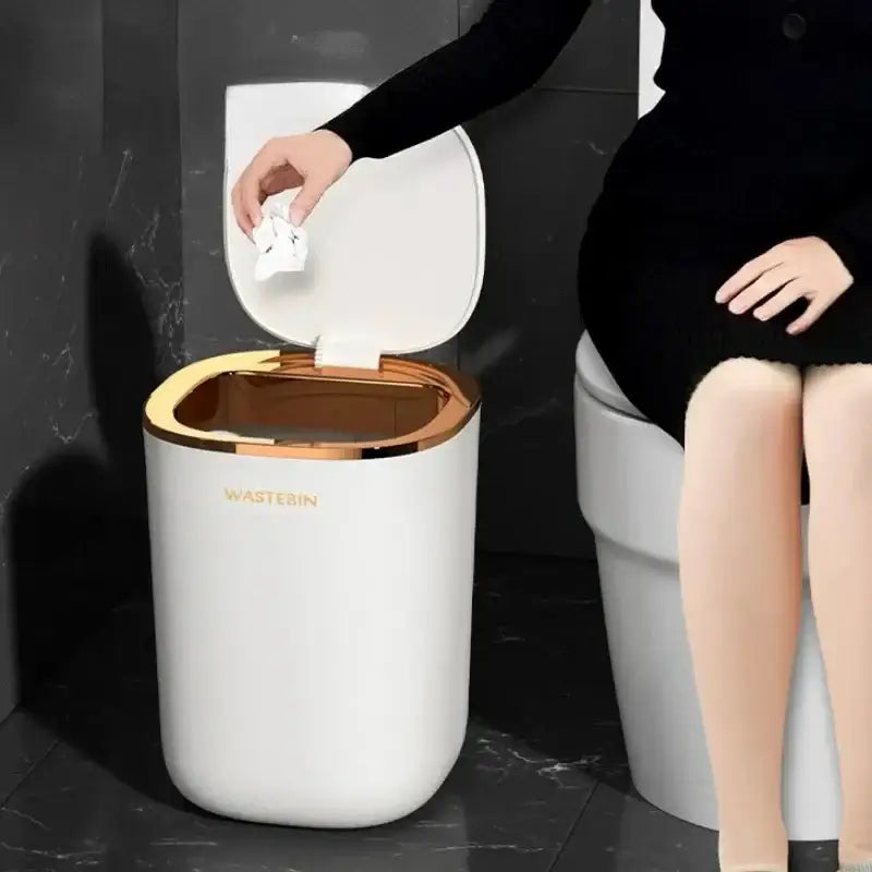 Teal Gold Sensor Trash Can