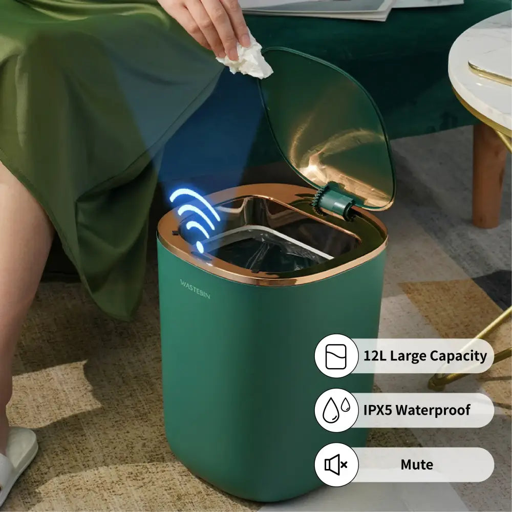Teal Gold Sensor Trash Can