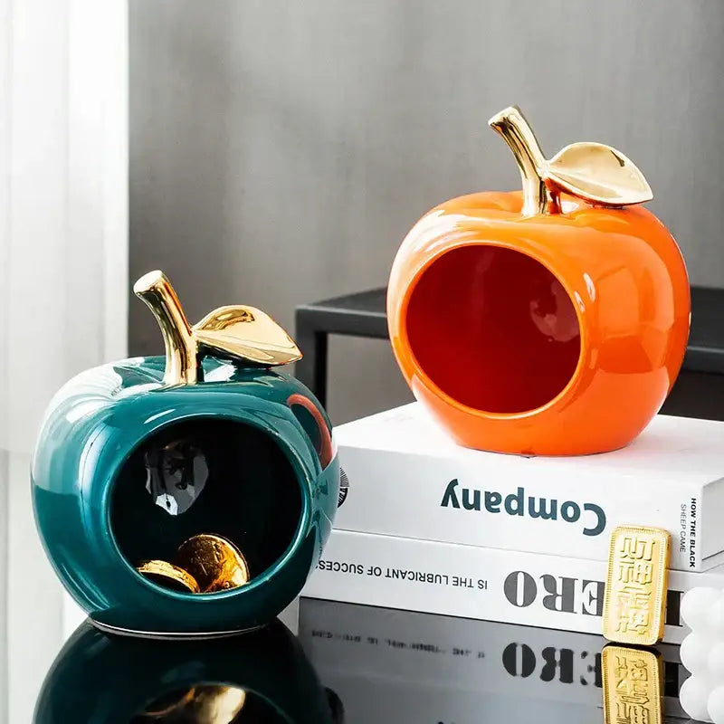 Teal Gold Ceramic Apple Box