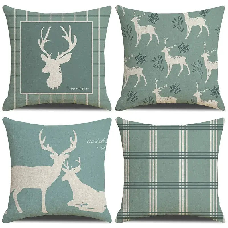Teal Deer Linen Pillowcase Set