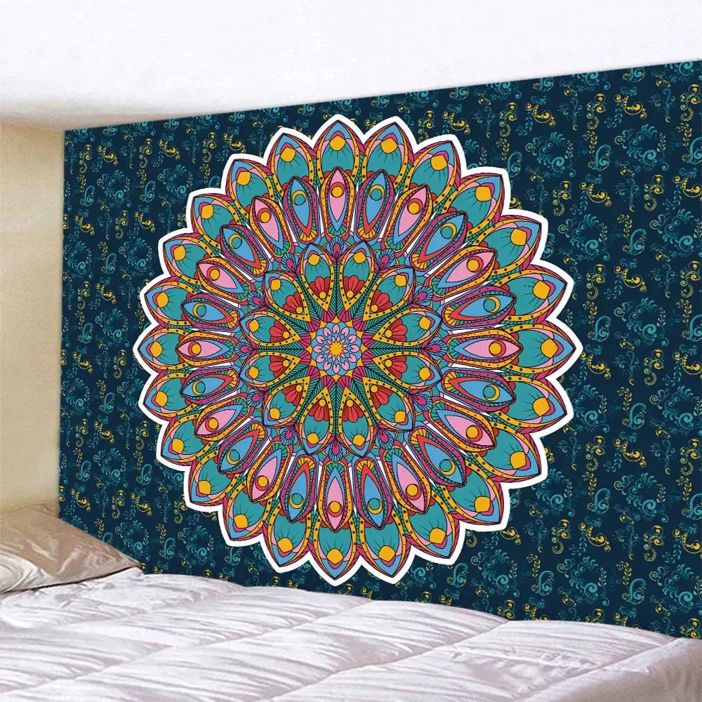 Teal Mandala Wall Tapestry