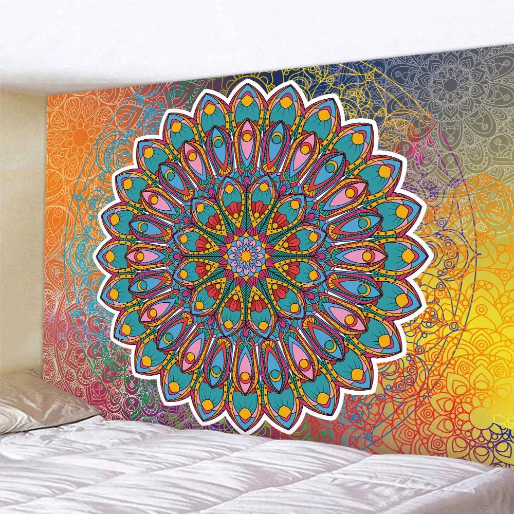 Teal Mandala Wall Tapestry
