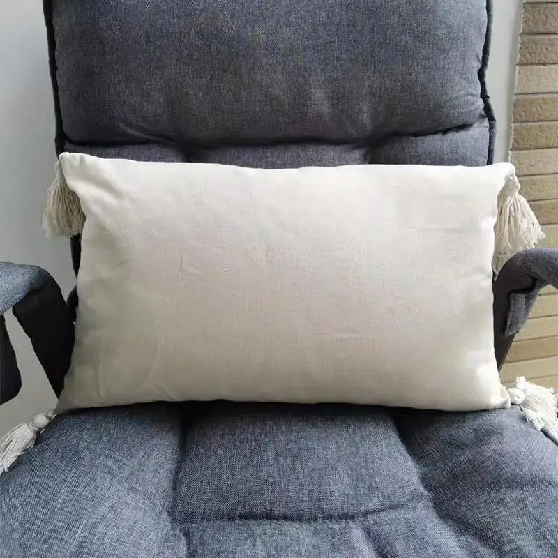 Beige Geometric Tassel Pillow
