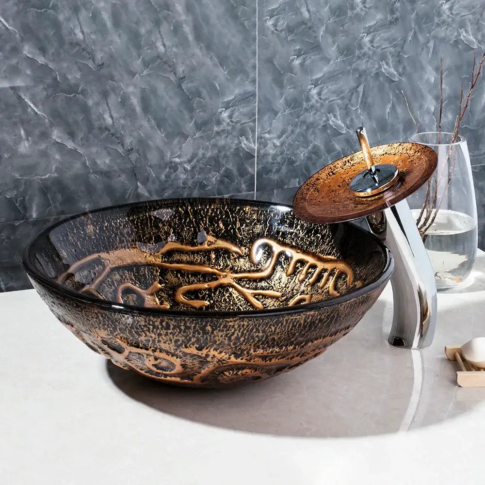 Black Gold Glass Basin Set