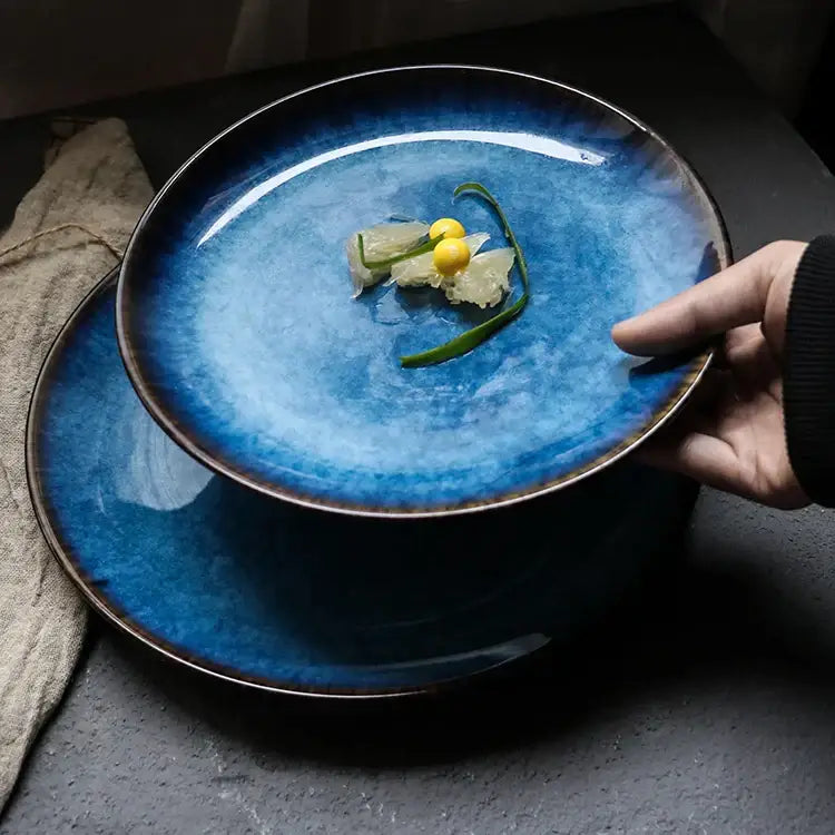 Blue Gradient Ceramic Plates 10-inch 4-Piece Set