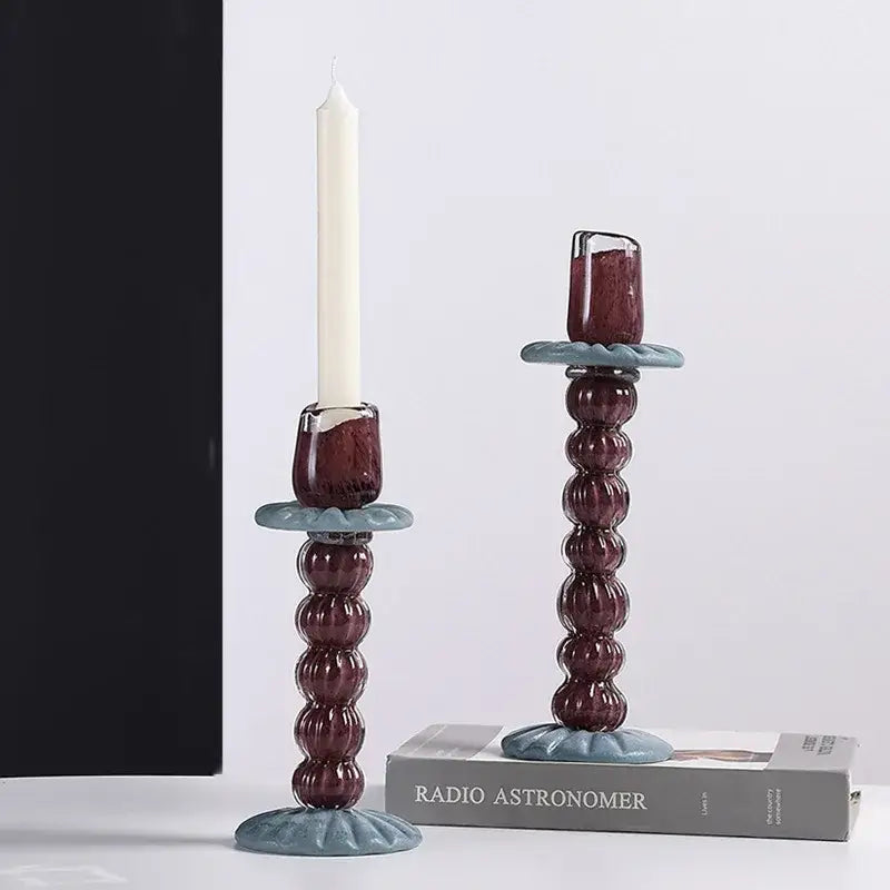 Burgundy Glass Candlestick Holder