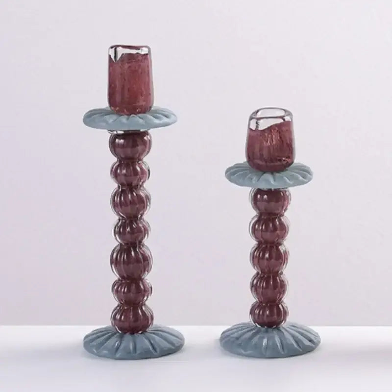 Burgundy Glass Candlestick Holder