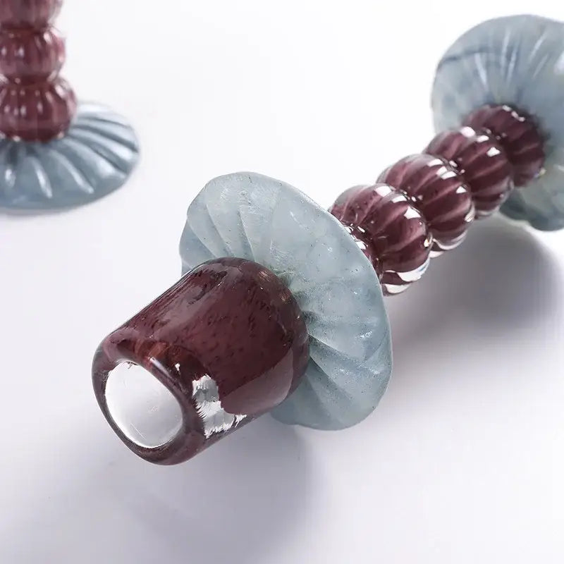 Burgundy Glass Candlestick Holder