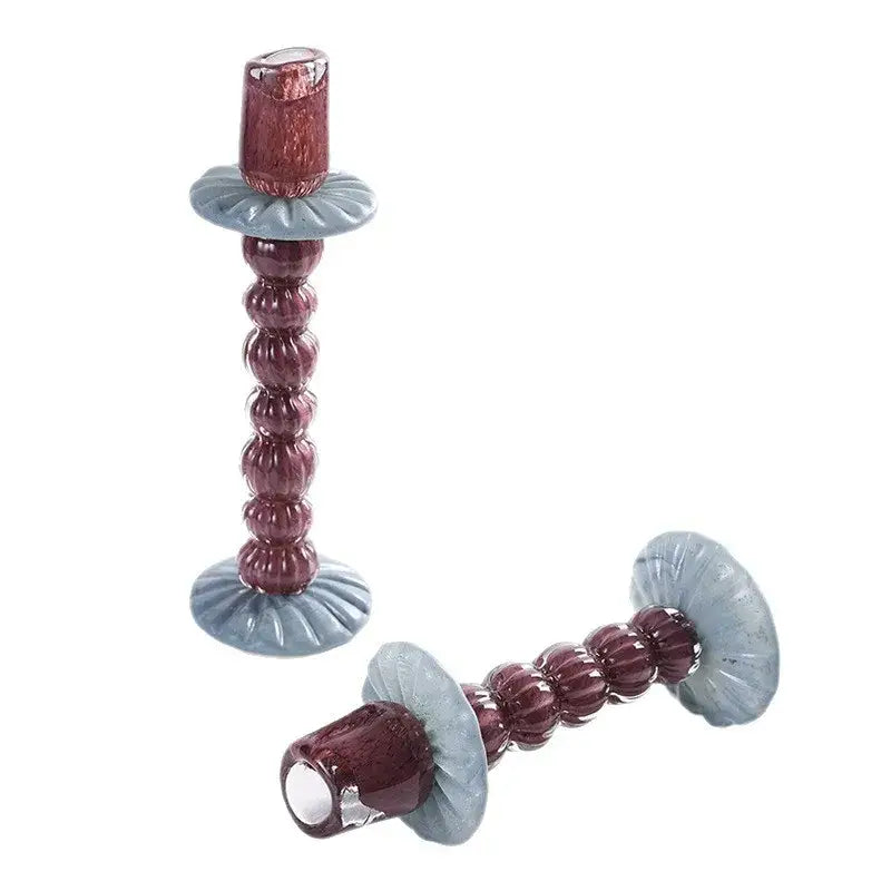 Burgundy Glass Candlestick Holder