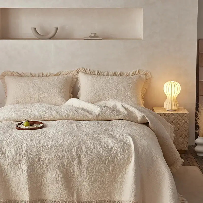 Cream Cotton Quilted Bedspread