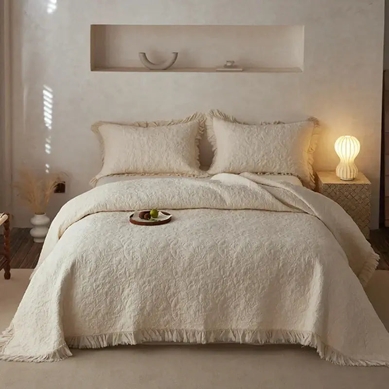 Cream Cotton Quilted Bedspread