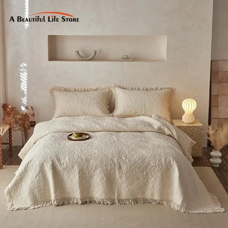 Cream Cotton Quilted Bedspread