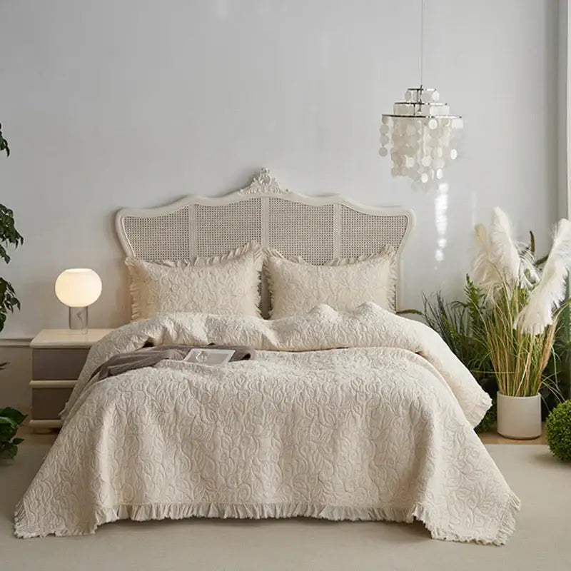 Cream Cotton Quilted Bedspread