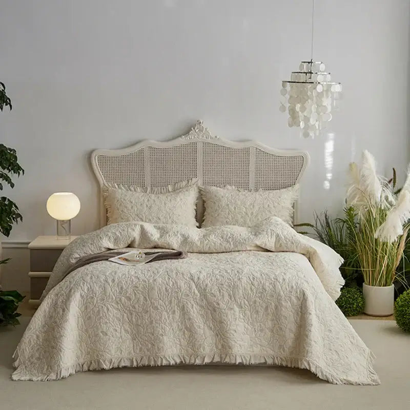 Cream Cotton Quilted Bedspread