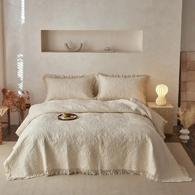 Cream Cotton Quilted Bedspread