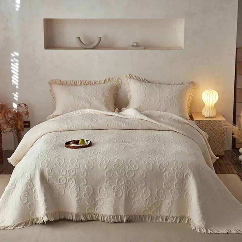Cream Cotton Quilted Bedspread