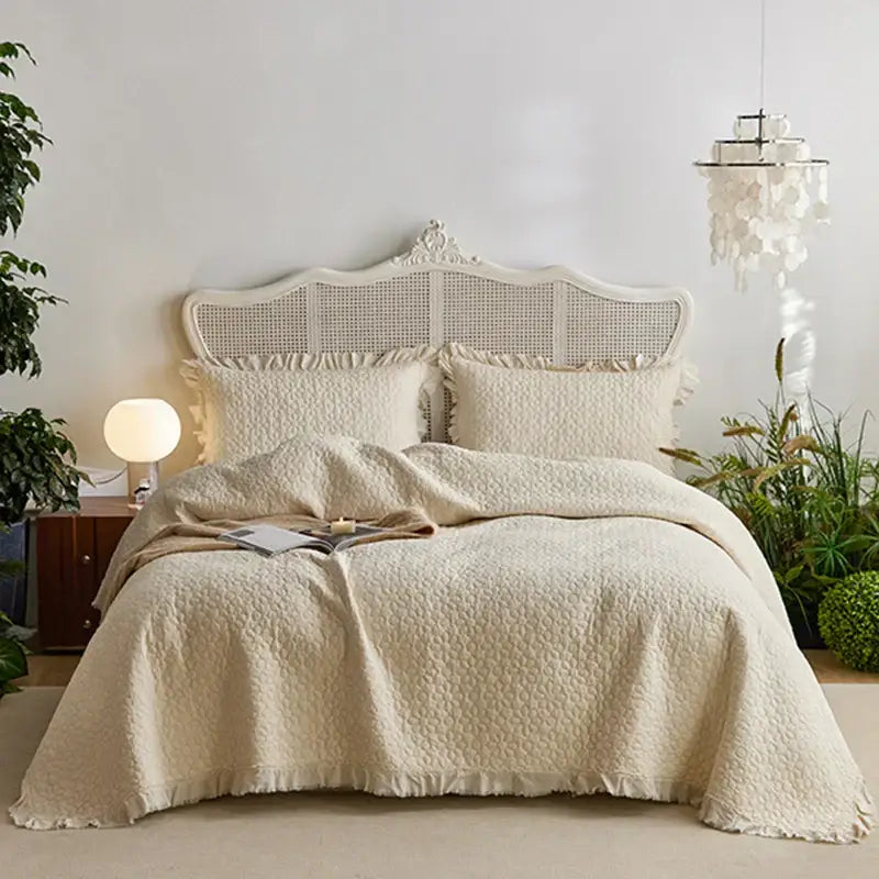 Cream Cotton Quilted Bedspread