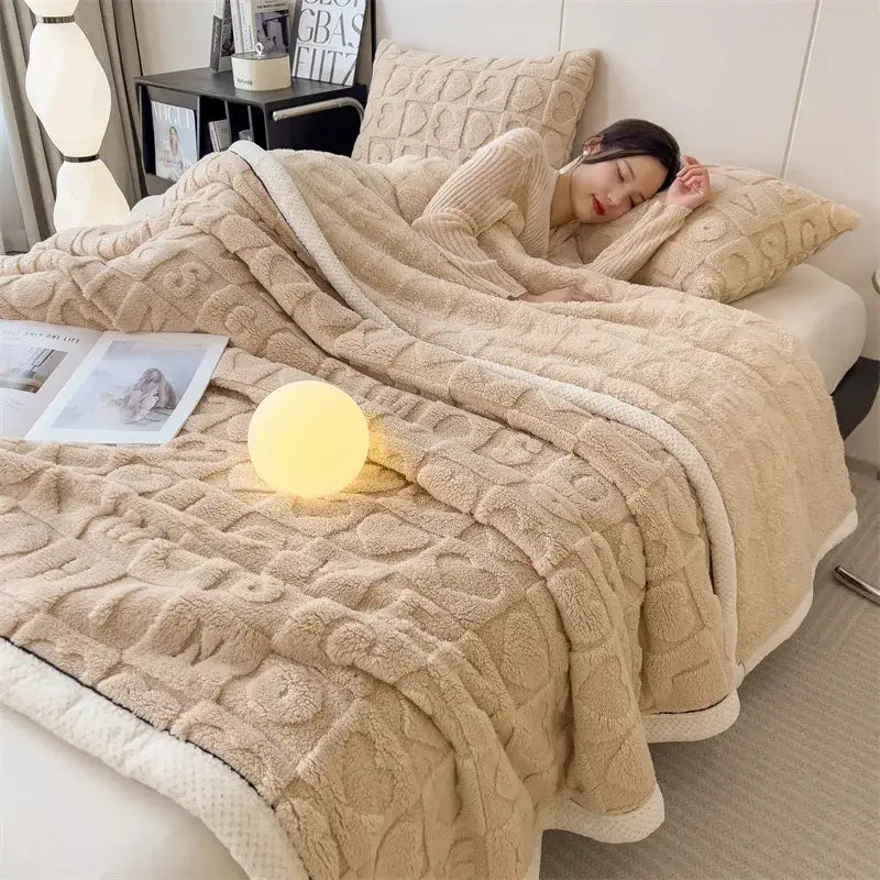 Green Cream Lamb Wool Blanket
