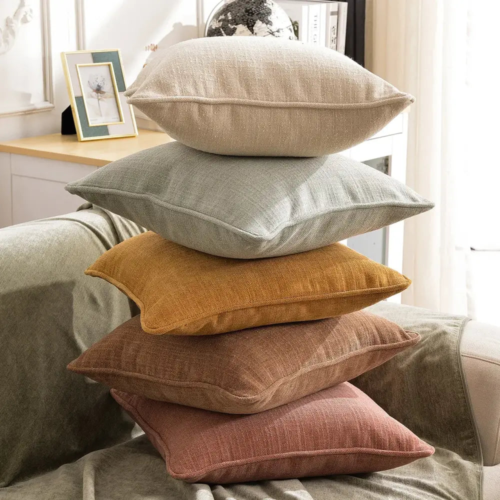 Peach Grey Linen Pillow Cover