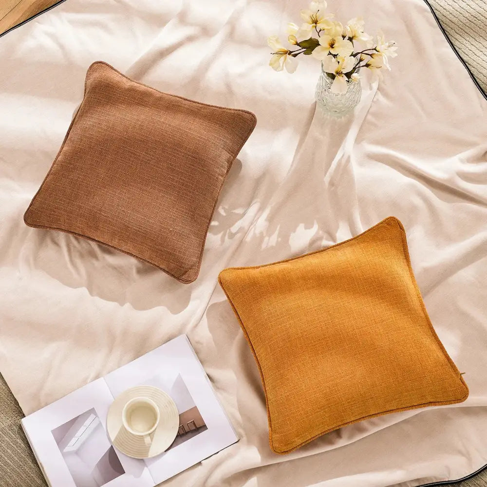 Peach Grey Linen Pillow Cover
