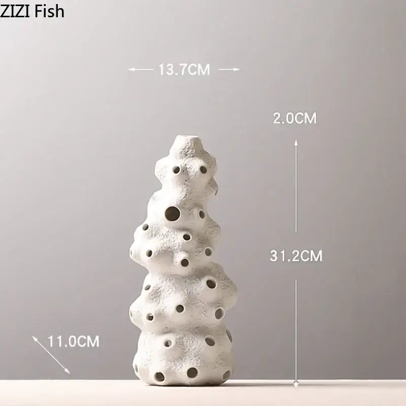 White Ceramic Vase Set with Artificial Flowers