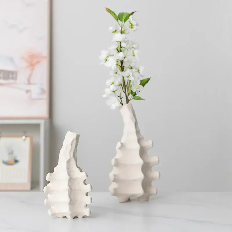 White Geometric Textured Ceramic Vase Large
