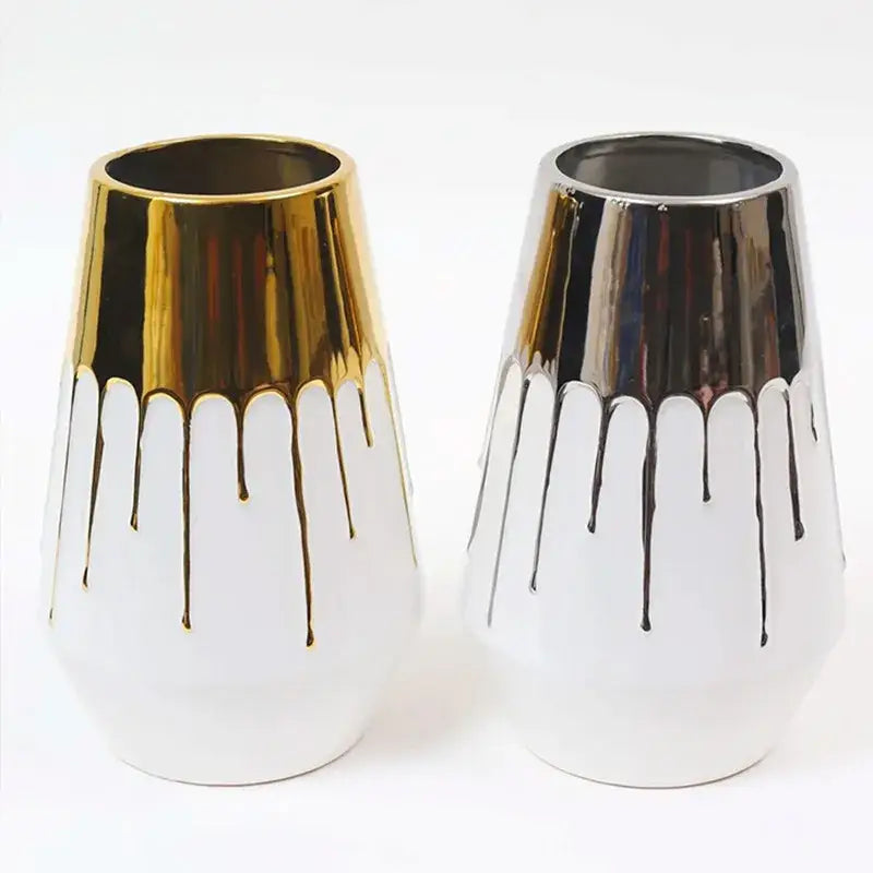 White Gold Ceramic Vase