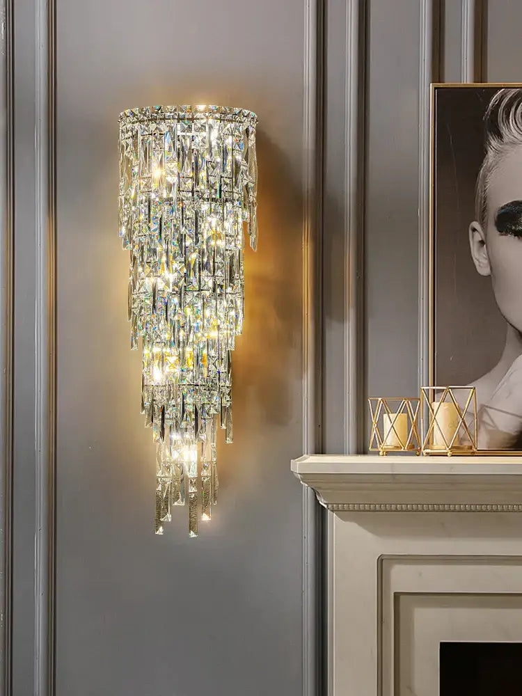 Crystal Tiered Wall Sconce Cascading L27xH76cm