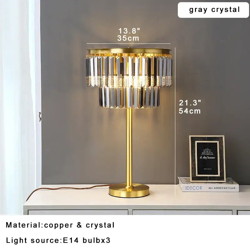 Gold Gray Crystal Table Lamp