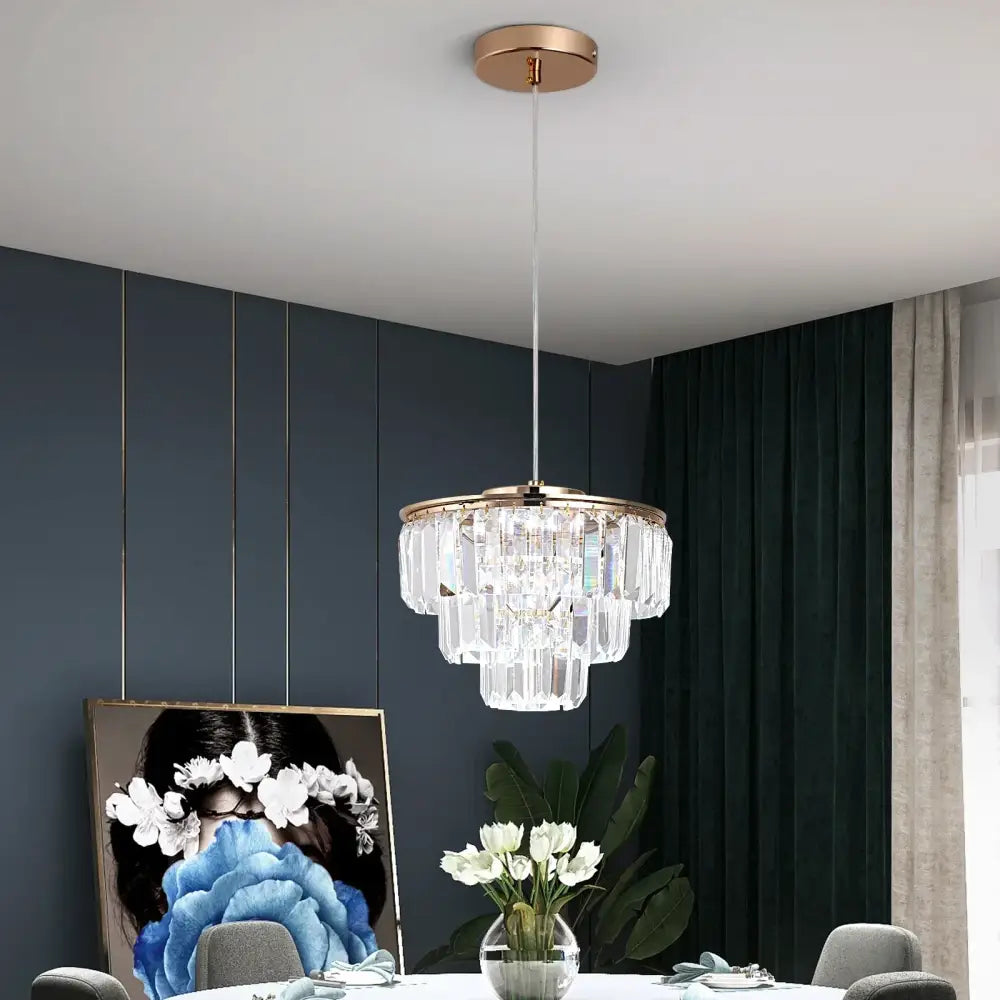 Gold Crystal Adjustable Dining Area Pendant Light