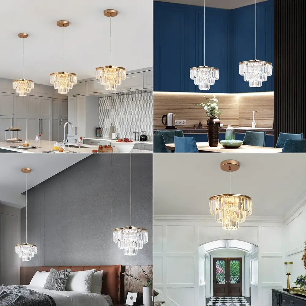 Gold Crystal Adjustable Dining Area Pendant Light