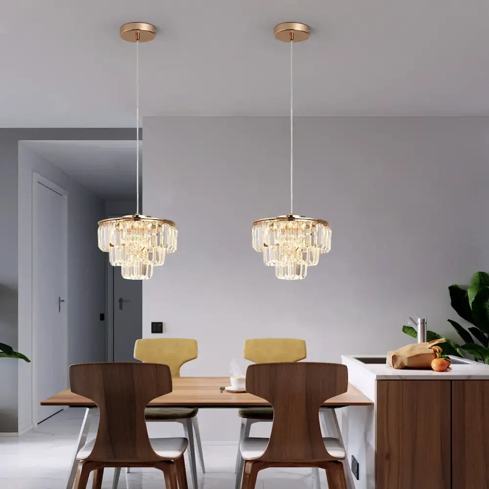 Gold Crystal Adjustable Dining Area Pendant Light