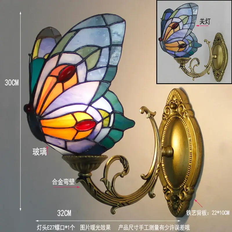 Butterfly Glass Wall Sconce Tiffany Style Brass