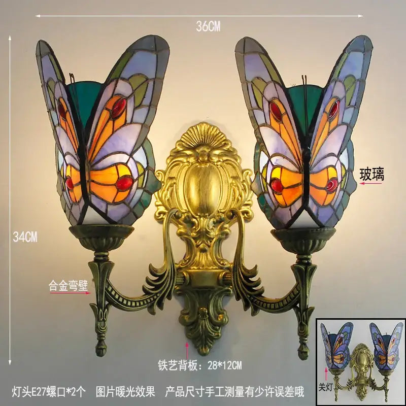 Butterfly Glass Wall Sconce Tiffany Style Brass