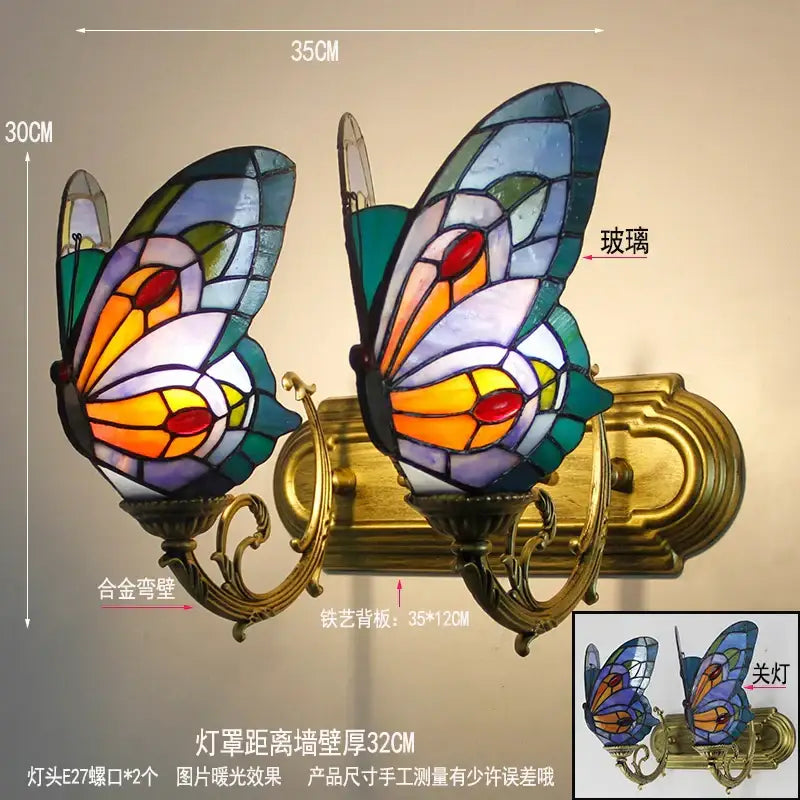 Butterfly Glass Wall Sconce Tiffany Style Brass