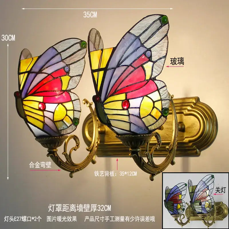 Butterfly Glass Wall Sconce Tiffany Style Brass