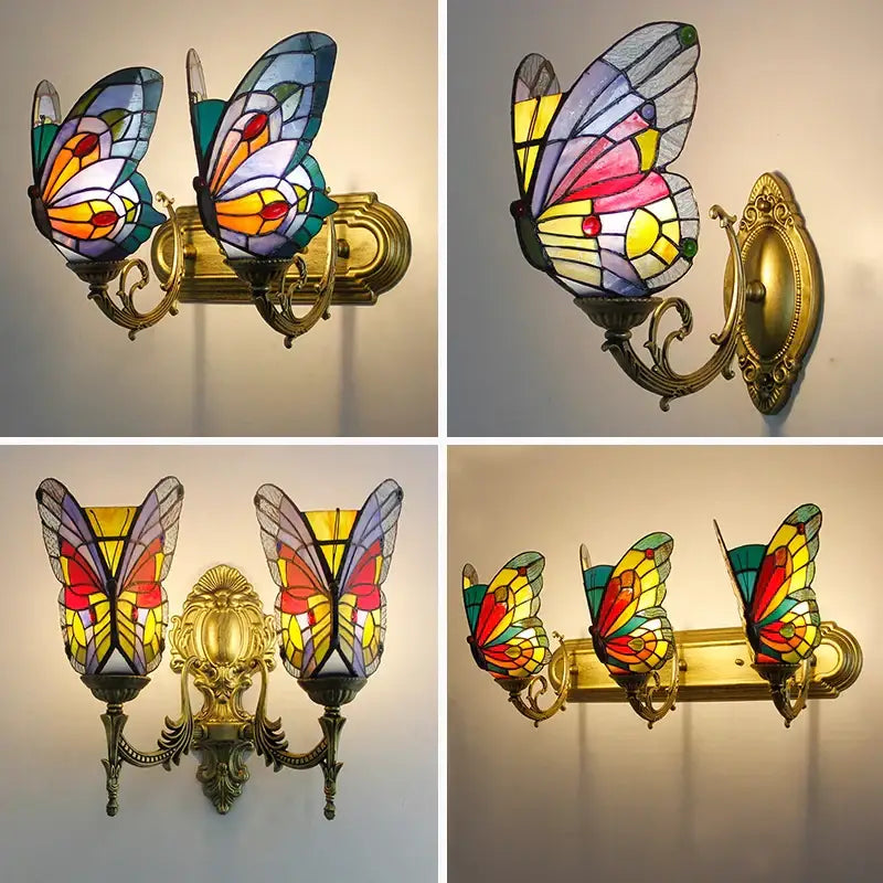 Butterfly Glass Wall Sconce Tiffany Style Brass