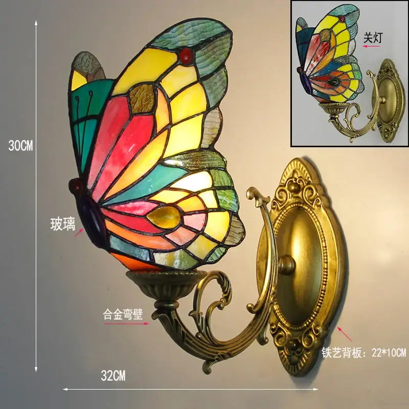 Butterfly Glass Wall Sconce Tiffany Style Brass