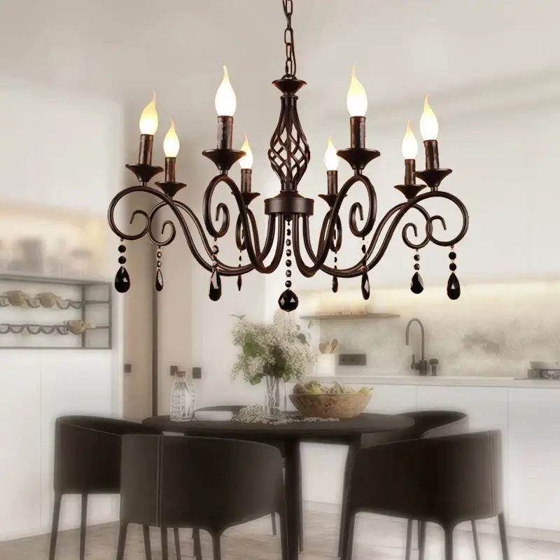 Black Crystal 6-Head Iron Construction Pendant Chandelier