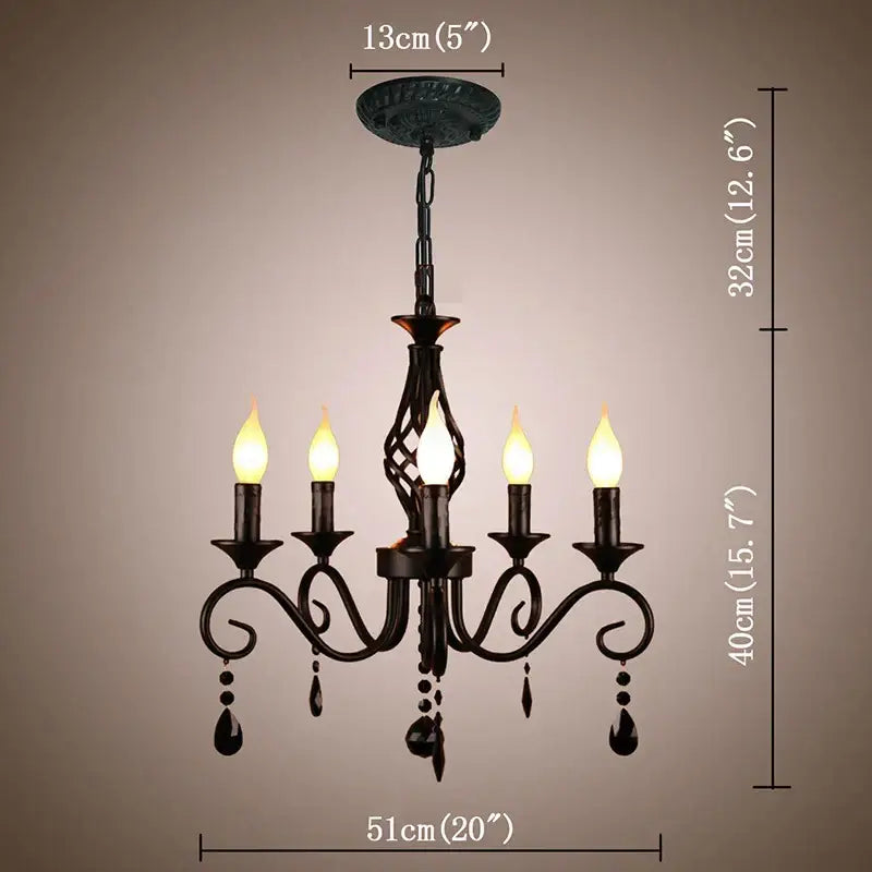 Black Crystal 6-Head Iron Construction Pendant Chandelier
