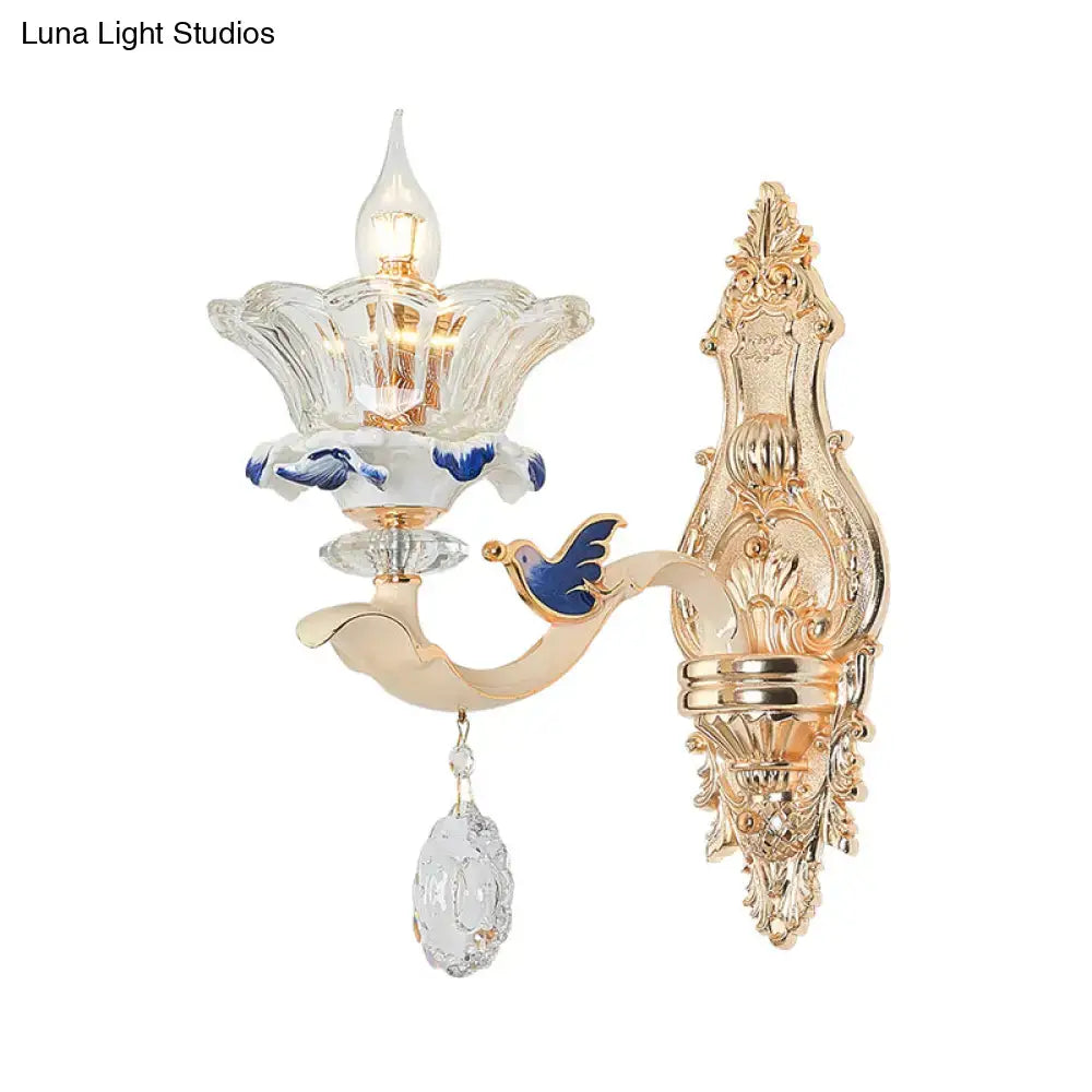 Brass Crystal Flower Wall Sconce
