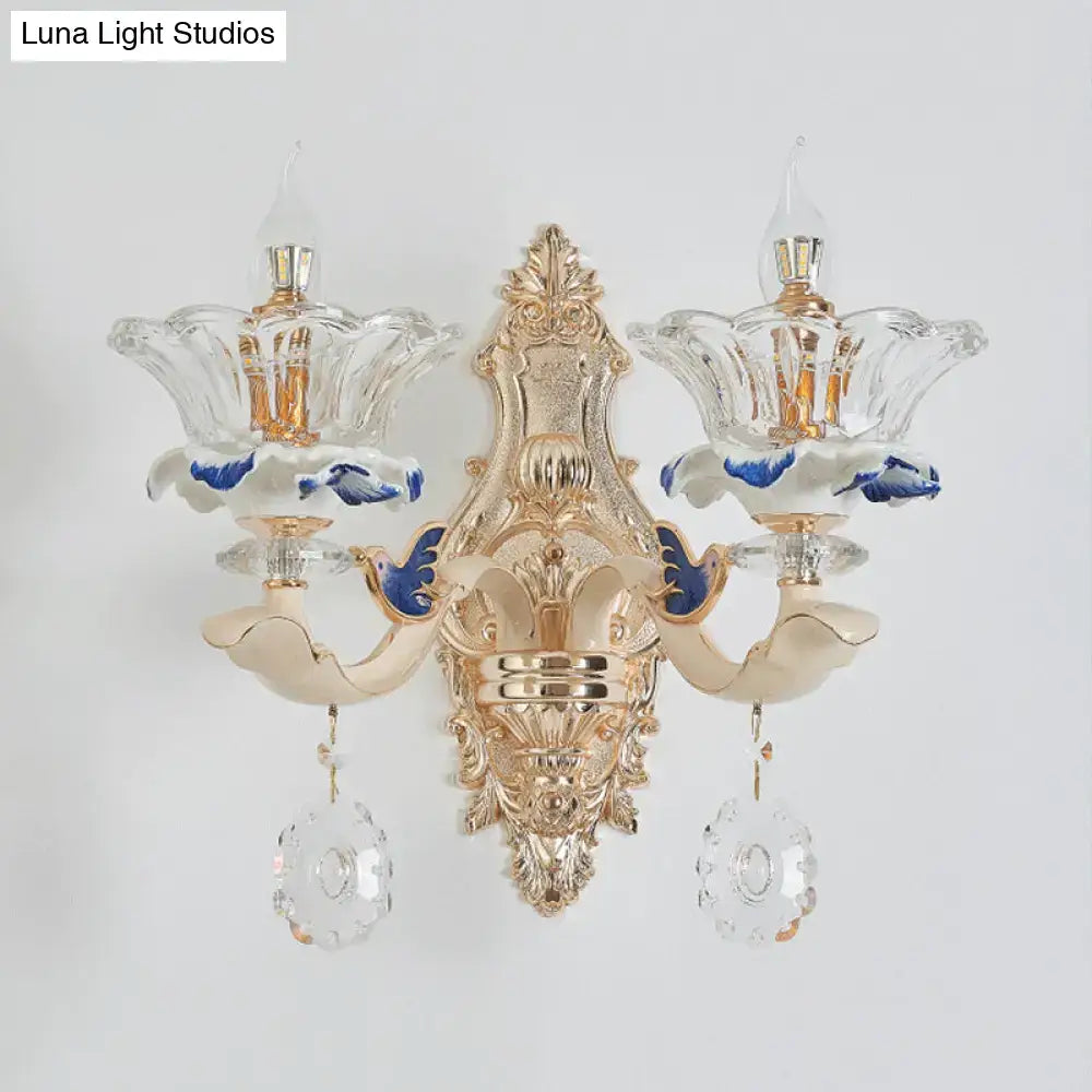 Brass Crystal Flower Wall Sconce