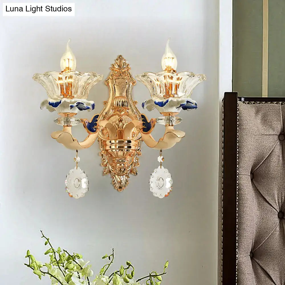 Brass Crystal Flower Wall Sconce