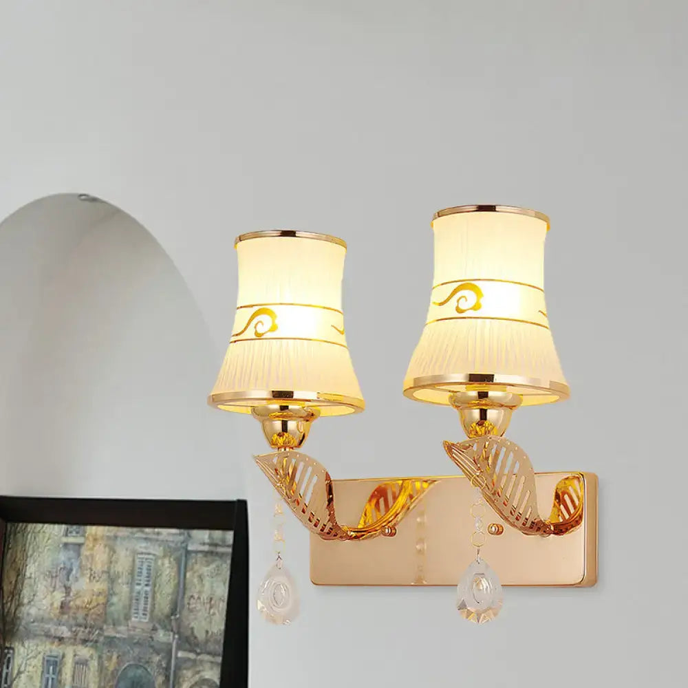 Gold Crystal Ribbed Glass Wall Sconce