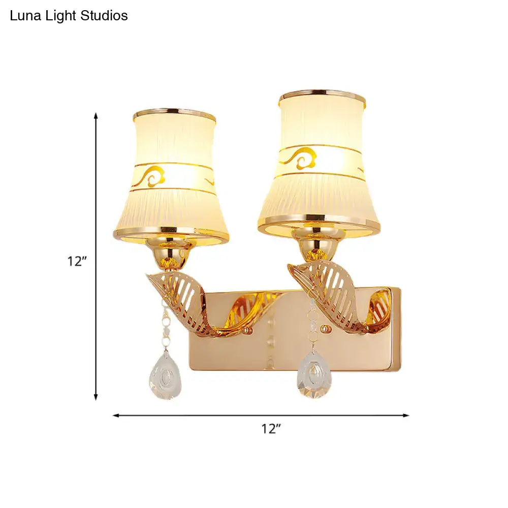 Gold Crystal Ribbed Glass Wall Sconce