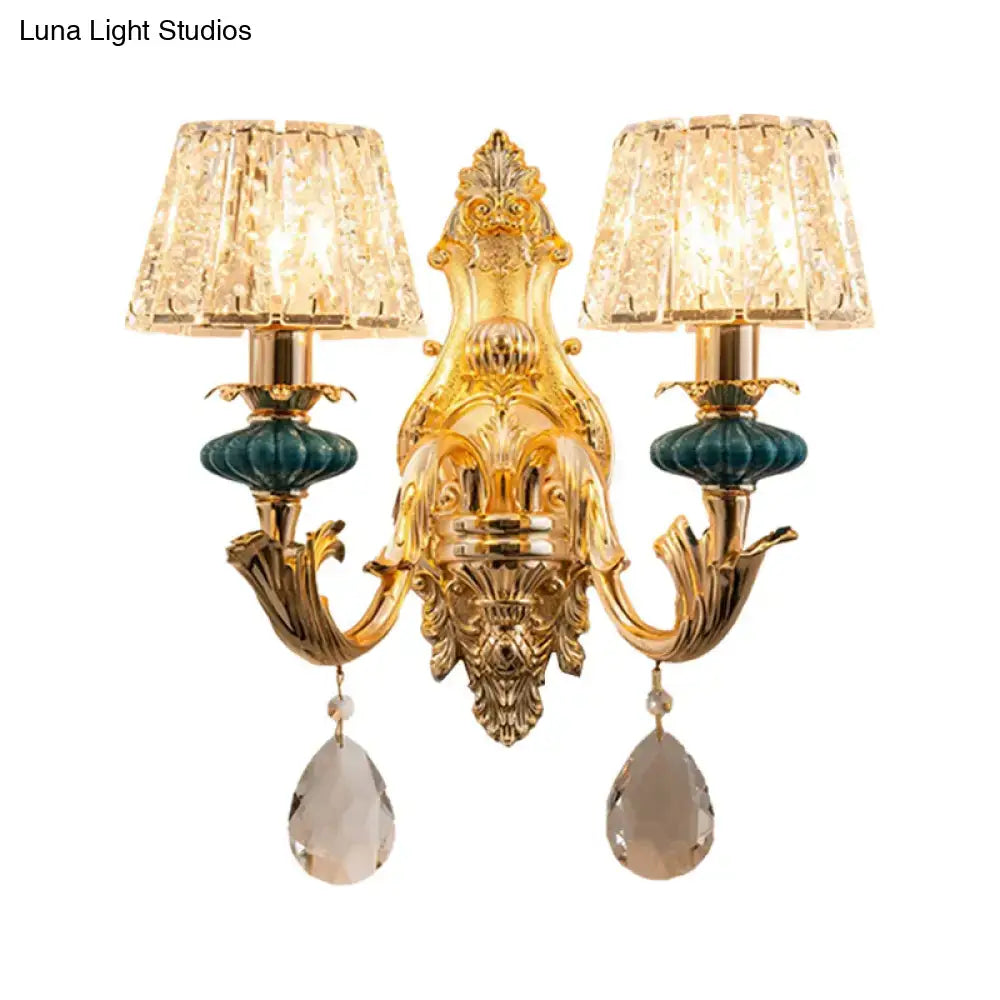 Gold Teal Crystal Wall Sconce