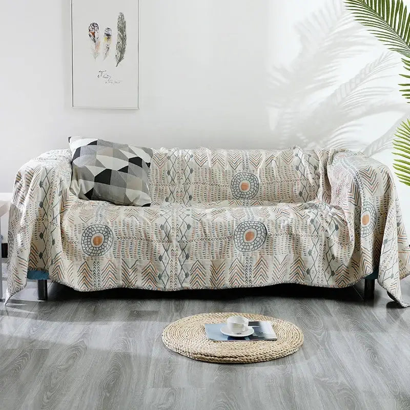Beige Tribal Cotton Throw