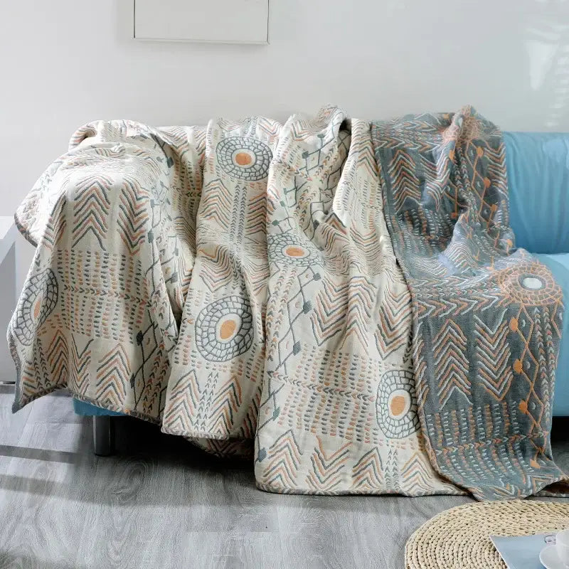 Beige Tribal Cotton Throw