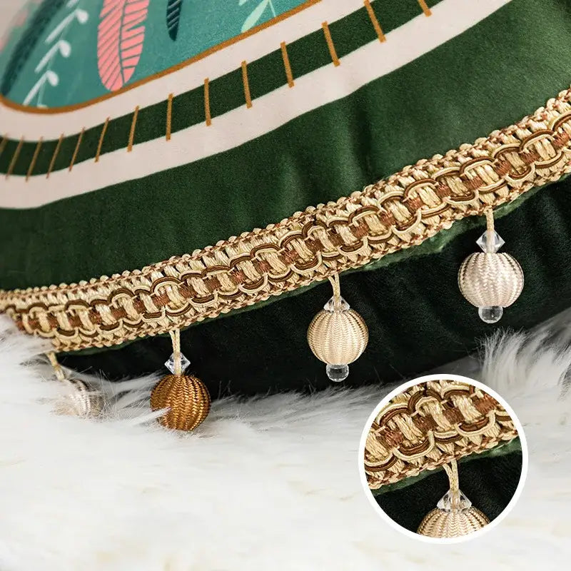 Green Ethnic Tassel Cushion