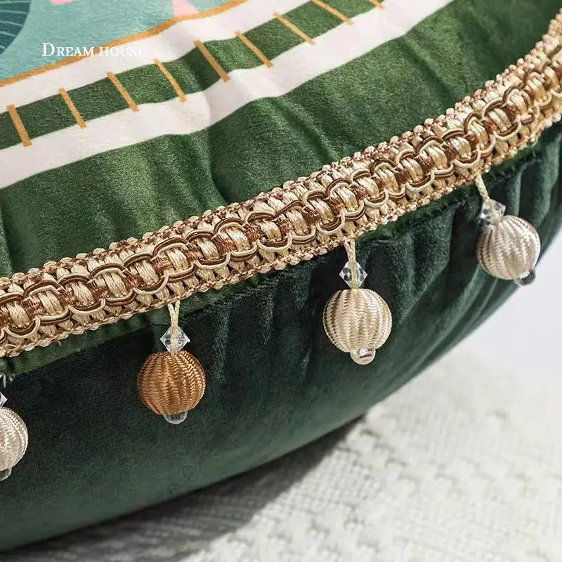 Green Ethnic Tassel Cushion